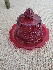 Vintage Red Ruby Covered Glass Butter Cheese Dish - Picture 1 of 9
