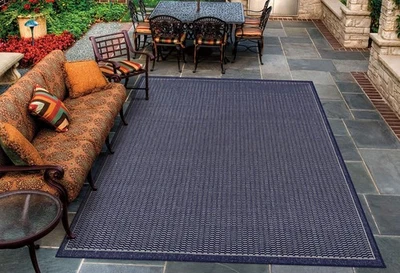 Recife Indoor Outdoor Rug - Checkered Field 7'6" Square in Ivory and Indigo B... - Image 1 of 4