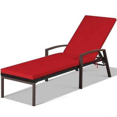 Pemberly Row Patio Rattan Lounge Chair Chaise Back Adjustable Red - Image 1 of 4