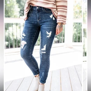 Judy Blue Dark Wash Distressed Relaxed Fit Jeans Skinny Stretch 16W - Bild 1 von 7