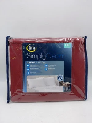 Serta Simply Clean 3pc Antimicrobial Twin XL  3pc Sheet Set Deep Red - Image 1 of 4