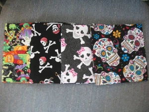 * Fat Quarters Fabric Bundle of  4 for Quilting HALLOWEEN SKULLS Pressed &folded - Picture 1 of 7