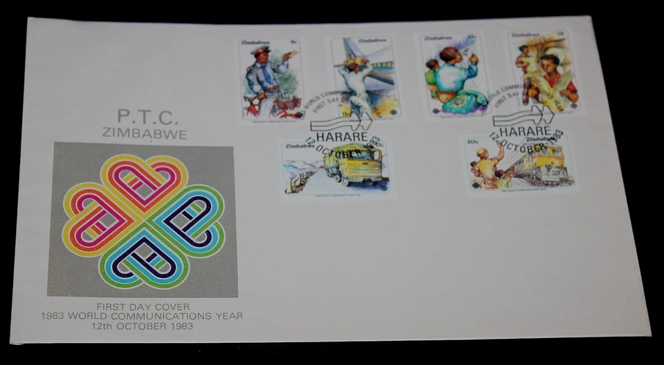 ZIMBABWE 1983 WORLD COMMUNICATIONS YEAR SET OF 6 ISSUES ON  FIRST DAY COVER,, - Image 1 of 1