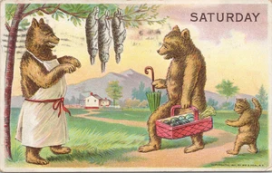 1908, BEARS, Day of the Week Series, SATURDAY Comic Embossed  Postcard - Picture 1 of 2