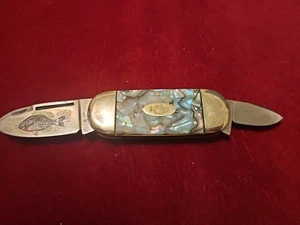1997 2 Blade Abalone Shell  Sunfish Bull Dog Brand Pocket Knife - Picture 1 of 18