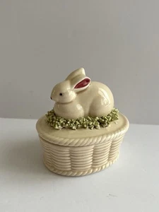 Vtg Fitz & Floyd Bunny Rabbit On Basket Trinket Box Spaghetti Grass Porcelain - Picture 1 of 16