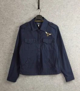 Womens Joules Lightweight Navy Military Embroidered Bee Jacket/Shirt Size UK 10 - Picture 1 of 14