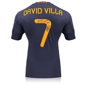 Maglia calcio trasferta David Villa firmata originale Spagna 2010-11: iscrizione WC - Foto 1 di 4