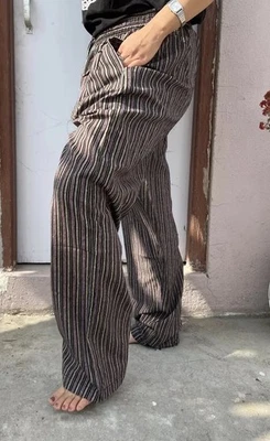 Cotton Retro Festival Summer Breathable Light weight Stripe Unisex Trousers  - Image 1 of 4