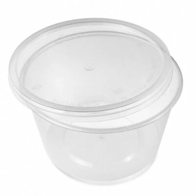 Round Clear Plastic Containers & Lids 50 x 16oz - Microwave Freezing Takeaway - Image 1 of 4