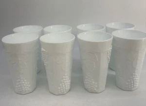 Vintage 1972 Colony Harvest Milk Glass Grape Tumblers Set of 8 - Picture 1 of 7
