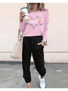 Women's Casual Suit Letter Printed Two-piece Set Sportswear Two-piece Set - Picture 1 of 5