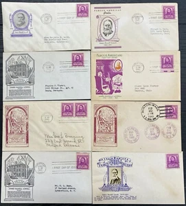 #866 James Russell Lowell Famous American lot of 8 Mixed cachet First Day covers - Picture 1 of 1