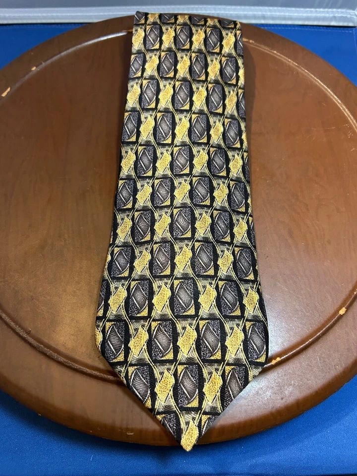 Martin Wong Collection Blue & Yellow Men's 100% Silk Tie Geometric Necktie - Image 1 of 4