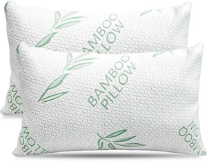 2 Pack Queen Size Rayon Derived from Bamboo Pillow, Cooling Shredded Memory Foam - Picture 1 of 4