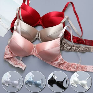Women Silk Satin Bra Lingerie Soft Push Up Bralette Ladies Wireless Bras - Picture 1 of 23