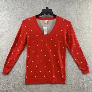 J. Crew Women Petite Gold Polka Dot Red Gray Back V-Neck Pullover Sweater Size S - Picture 1 of 16