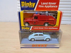 TWO CLEAN Dinky Toys 282 Land Rover Fire+DY6 VW Beatle Bug Orig Boxes - Picture 1 of 8