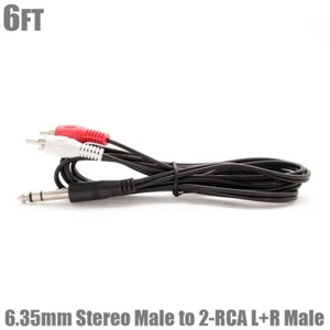 Cavo audio per chitarra dj 6 piedi 1/4" 6,35 mm stereo maschio a 2 RCA L+R maschio spina - Foto 1 di 5