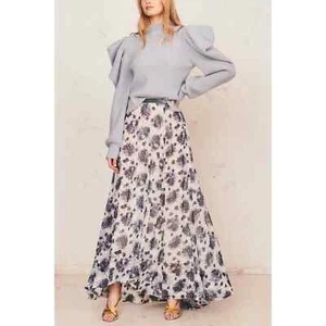 LoveShackFancy Dasha Maxi Skirt Size 4 Blueberry Cream Floral Lined Flowy $445 - Picture 1 of 11