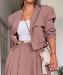 Zara Maxi Bomber Jacket with Pockets Blush Pink M BNWT - Picture 1 of 6