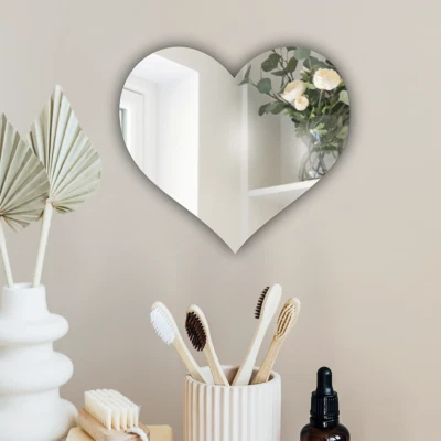 MIRRORS INTERIORS Bathroom Acrylic Wall Mirror Heart Shaped Strong Lightweight Sharp Reflection.