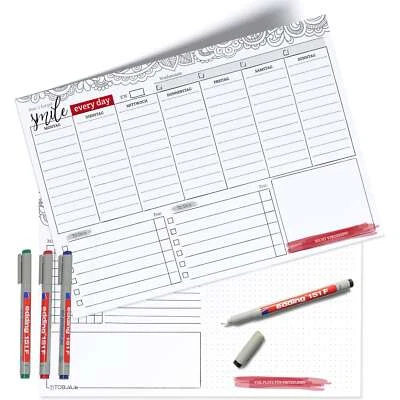Wochenplaner A4 Planer abwischbar  inkl. 4 Stifte Blatt To-Do Habit Tracker - Bild 1 von 4