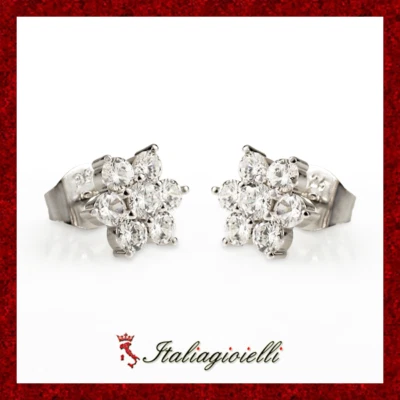 Orecchini Fiore in Argento 925 Rodiato Oro Bianco - Immagine 1 di 4