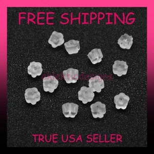 4mm 50pcs Clear Rubber Plastic Flower Earring Backs Stopper Ear Nuts FREE SHIP - Picture 1 of 5