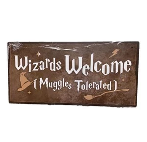 Harry Potter Sign Wizards Welcome Wooden Hanging Wall Decoration NEW - Picture 1 of 5