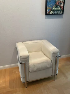 Cassina LC2 Sessel Le Corbusier Leder weiss bianco verchromt - Bild 1 von 3