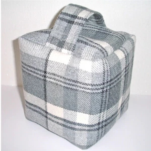 Door Stop UNFILLED Grey Tartan Doorstop Doorstopper Door Stay Wool Feel Check - Picture 1 of 7