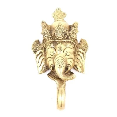 3 piezas de ganchos de pared de latón para perchero dorado con perchero de puerta vintage cara de Lord Ganesh Foto 1 de 4