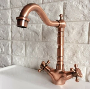 Antique Red Copper Swivel Spout Kitchen Sink Faucet Bathroom Basin Mixer Tap - Picture 1 of 8