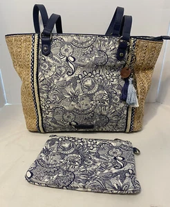Sakroots Meadow Straw Tote & Make Up Bag Navy Spirit Desert 2 - Picture 1 of 10