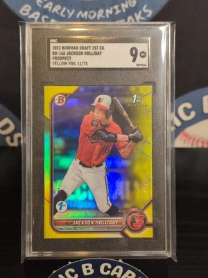 2022 Bowman Draft 1st Edition Jackson Holliday Yellow /75 Orioles SGC 9 #BD-168 - Image 1 of 2