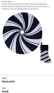 48 Inch Christmas Tree Skirt, White Nonwoven Sublimation Printed Black and White - Picture 1 of 5