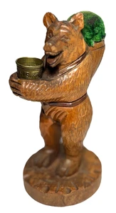 Antique Black Forest Standing Bear Carving Thimble Pin cushion 5"" Carved Wood - Picture 1 of 8