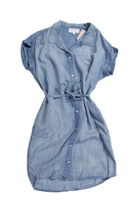 Bella Dahl Girls Collared Short Sleeves Button Down Chambray Dress Size 14 - Picture 1 of 4