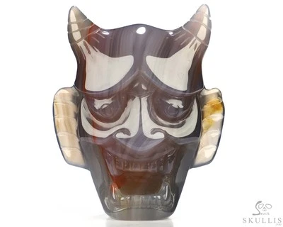 Máscara Hannya de cristal tallado a mano de ágata brasileña premium de 4,1" escultura artística Foto 1 de 4