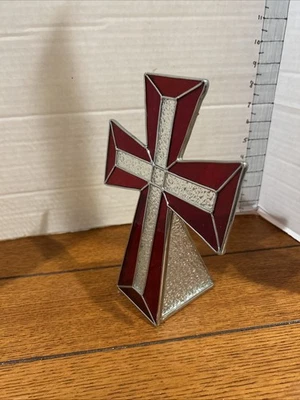 Vitral Cruz Rojo Rubí y Color Transparente 9" Alto Soporte de Luz de Té Foto 1 de 4
