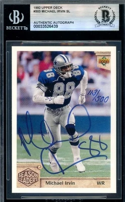 Michael Irvin Beckett BAS Signed 1992 Upper Deck Autograph Cowboys - Image 1 of 2