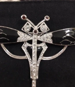 Jenna Nicole Art Deco Marcasite Garnet Dragon Fly Pin Sterling Silver - Picture 1 of 10