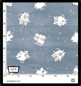 Michael Miller Fabrics~ Snorkeling~Blue~Pur-fect Friends~Cat Fabric~BTY, CX10997 - Picture 1 of 1
