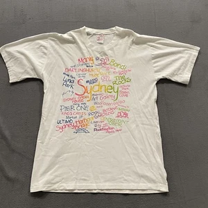 Vintage Sydney Australia Hemd Herren XL weiß Puffprint bunt Einzelnaht - Bild 1 von 10