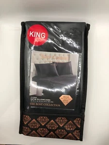 Juicy Couture 2 King Size Black Satin Pillowcases 20 in. X 40 in. New - Picture 1 of 2
