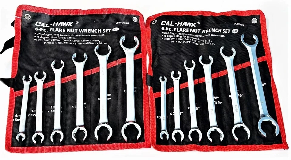 Cal-Hawk 12pc Flare Nut Wrench Set Standard and Metric Sizes in a Holding Pouch - Image 1 of 4