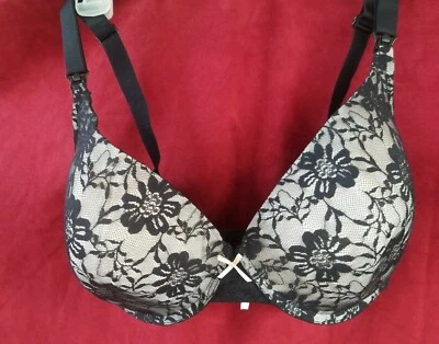 Leading Lady Women's Lace Padded Nursing Bra 38DD Black Over Blush - Image 1 of 4