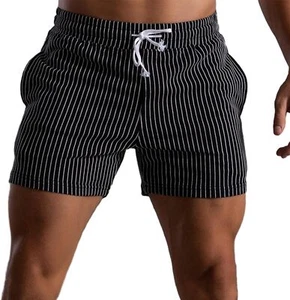 Mens Shorts 5" Inseam Casual Stripes Sweat Cotton Jogger Workout Small, Black - Picture 1 of 8