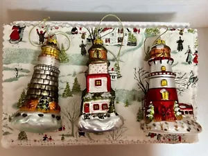 Set 3 fari vintage in vetro artistico soffiato dipinto a mano decorazione natalizia 4,5" - Foto 1 di 17